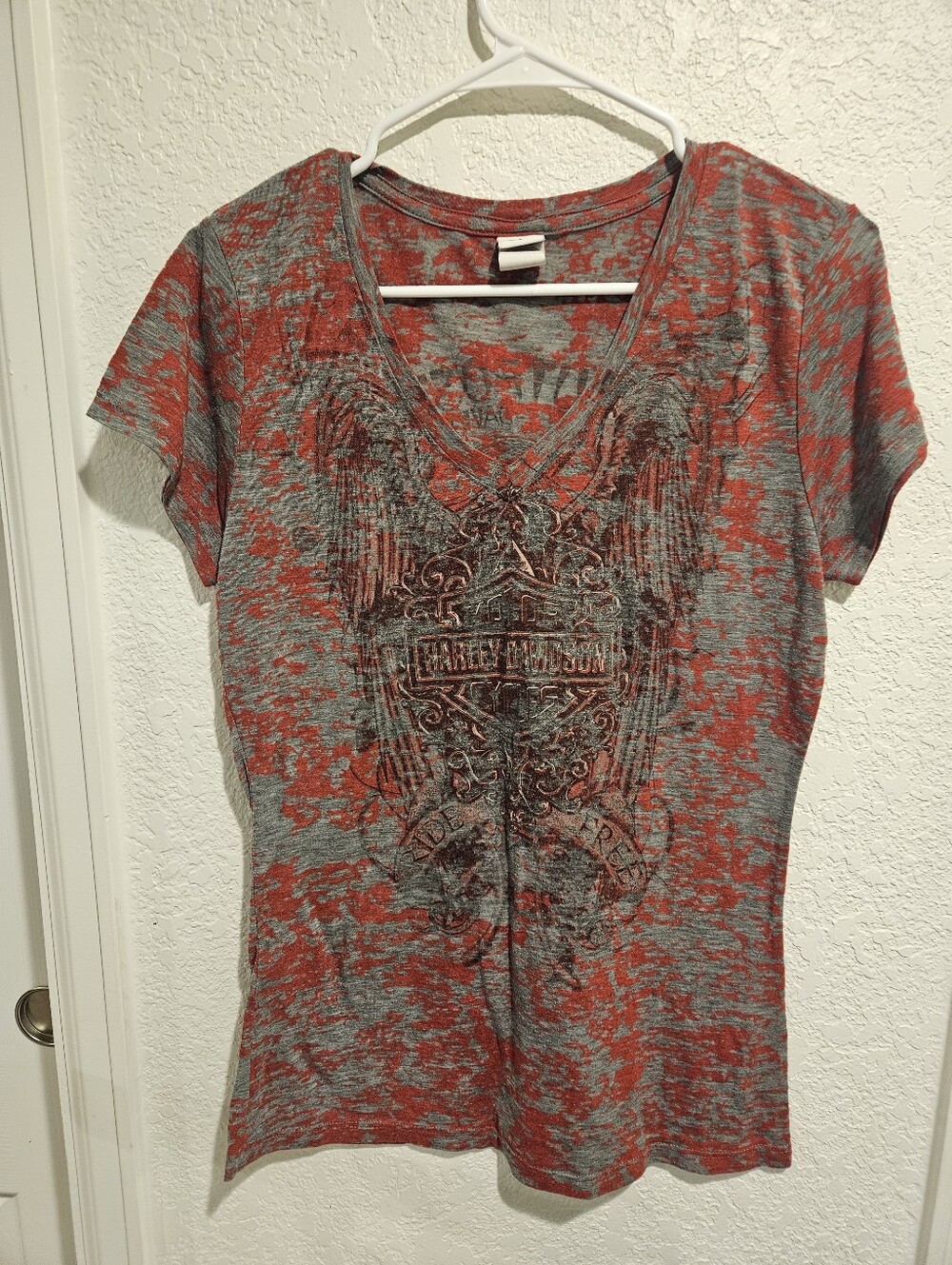 Harley-Davidson Heathered Red and Gray V-Neck Graphic Tee
